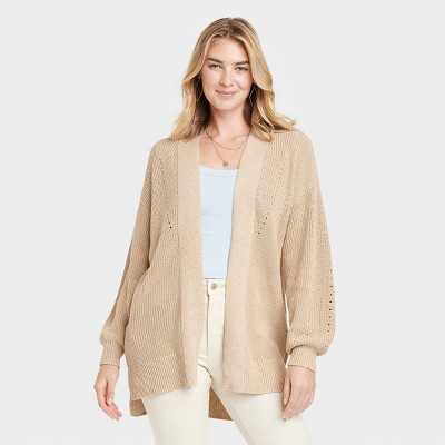 Textured Open Front Sweater Jacket - Solid
