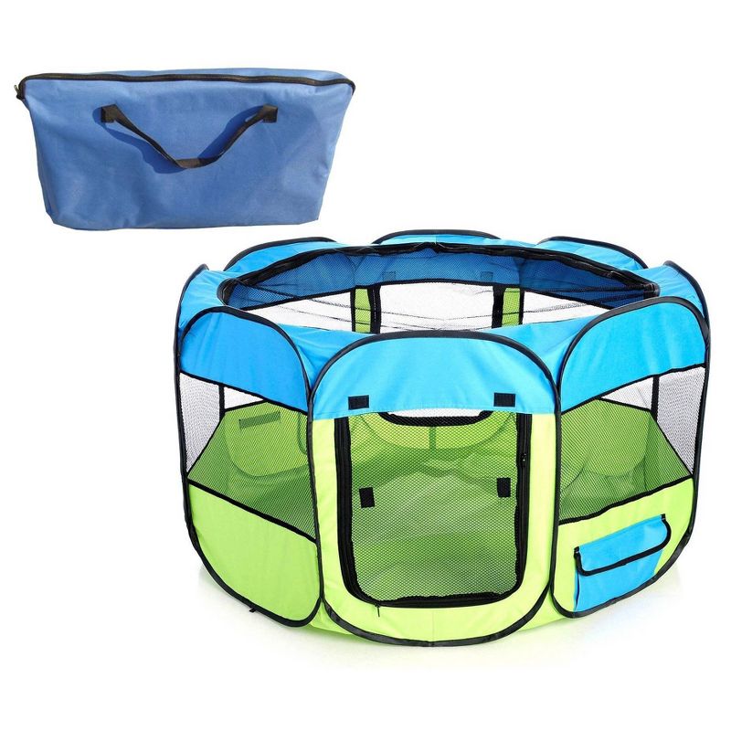 Pet Life All-Terrain Lightweight Easy Folding Wire-Framed Collapsible Travel Dog Playpen - Blue, 1 of 7