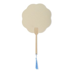 Unique Bargains Portable Double-Sided Long Handle Round Xuan Paper Folding Fan 1Pc - 1 of 4