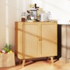 Tangkula Bamboo Buffet Cabinet w/ PE Rattan Doors Freestanding Kitchen Cupboard Natural - 3 of 4