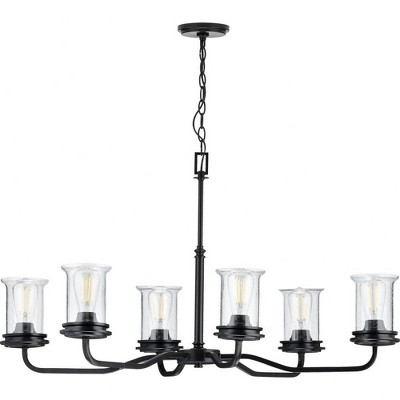 Progress Lighting Winslett 6-Light Chandelier, Steel, Matte Black, Seeded Glass Shades