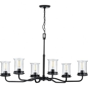 Progress Lighting Winslett 6-Light Chandelier, Steel, Matte Black, Seeded Glass Shades - 1 of 2