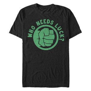 Men's Marvel St. Patrick's Day Hulk Fist Who Needs Luck T-Shirt - 1 of 4