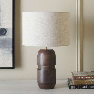19" Natural Wood Table Lamp with Linen Shade