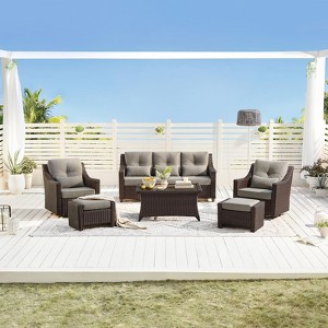 Spruce & Spring Outdoor Wicker Patio Outdoor Sofa Swivel Chair Coffee Table - 1 of 4