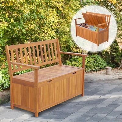 Outsunny 47 x 24 Double Seat Wooden Storage Bench Outdoor Acacia Wood Multifunction Courtyard Armchair Garden Chair Patio Armrest Bench Large Capacity Storage Box for Indoor Outdoor Outsunny 47 x 24 Double Seat Wooden Storage Bench Outdoor Acacia Wood Multifunction Courtyard Armchair Garden Chair Patio Armrest Bench Large Capacity Storage Box for Indoor Outdoor