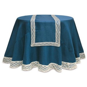 Melrose Opulent Blue and Cream Christmas Table Runner with Crocheted Edge 70 - 1 of 1