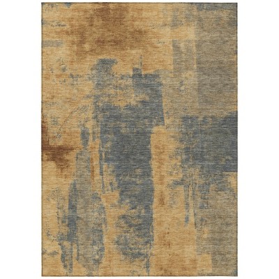 Gold And Charcoal Abstract Washable Indoor Outdoor Area Rug