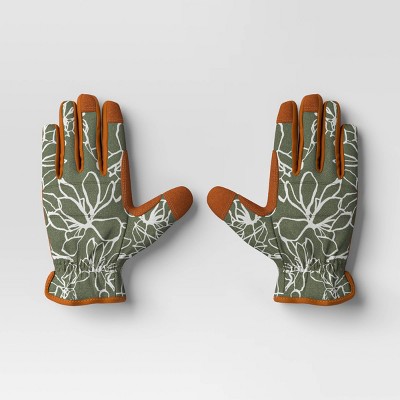 Outdoor Patio Duck Canvas Work Gloves Medium/Large Floral Moss Green - Threshold™