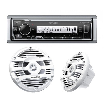 Kenwood KMR-M332BT Digital Media Receiver with Bluetooth with 1 Pair of KFC-1653MRW 6.5" 2-way Marine Speaker System (White), 150W Max Power