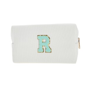 Unique Bargains Portable Corduroy Rectangular Letter Makeup Bag White 1 Pc - 1 of 4