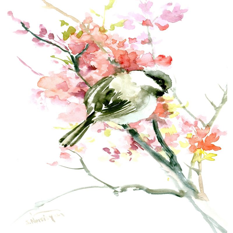 Americanflat 71" x 74" Shower Curtain, Spring And Chickadee by Suren Nersisyan, 3 of 9
