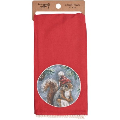 Primitives By Kathy 28.0 Inch Winter Squirrel Kitchen Towel Rustic Themed Hat Kitchen Towel