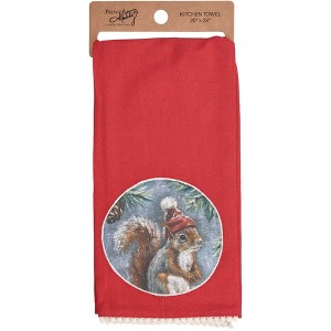 Primitives By Kathy 28.0 Inch Winter Squirrel Kitchen Towel Rustic Themed Hat Kitchen Towel - 1 of 3