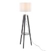 Compass Mid-Century Modern Floor Lamp with Shelf in Black Wood, Silver Metal and Grey Linen by LumiSource - 2 of 4