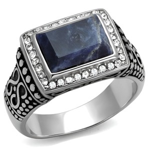 Slickblue Men's Polished Stainless Steel Ring with Capri Blue Sodalite Stone, Size 8-13 - 1 of 4