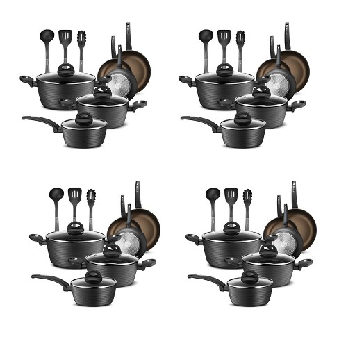 Nutrichef Metallic Ridge Line Nonstick Cooking Kitchen Cookware Pots And Pan  Set With With Lids And Utensils, 12 Piece Set, Gray (4 Pack) : Target