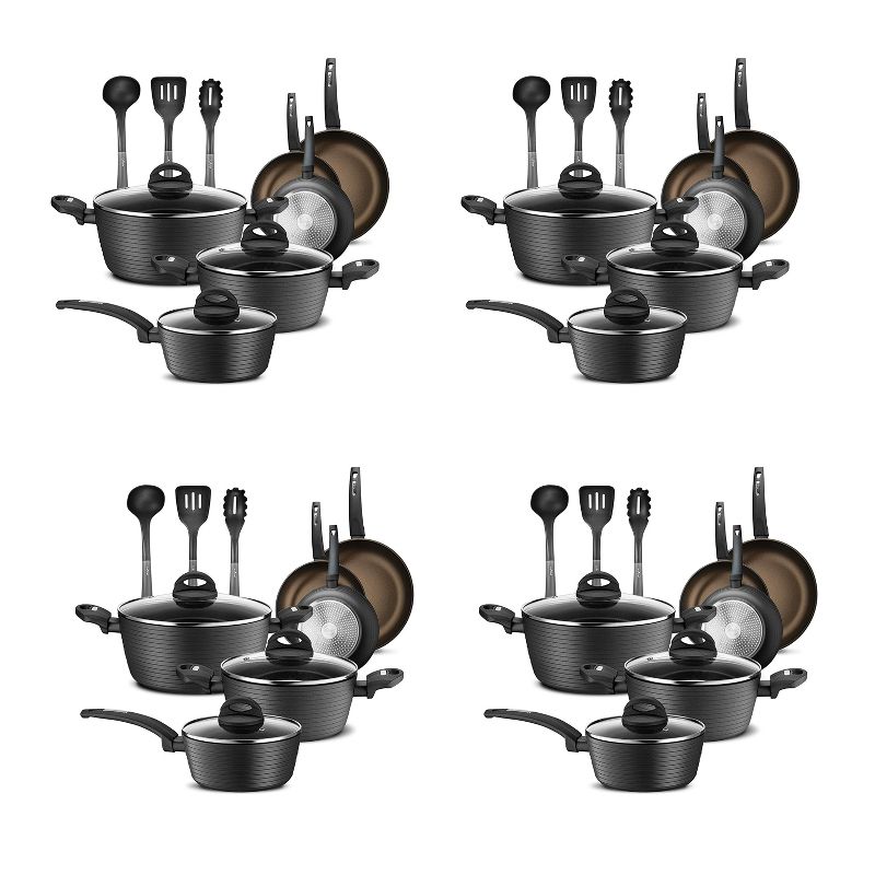 NutriChef Metallic Ridge Line Nonstick Cooking Kitchen Cookware Pots and Pan Set with with Lids and Utensils, 12 Piece Set, Gray (4 Pack), 1 of 7
