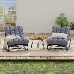GustoWave 61'' Rocking Papasan Chairs, Outdoor Lounge Chairs with Comfy Cushions, Sturdy Metal Frame, Padded Seat for Nursery, Living Room - 1 of 4