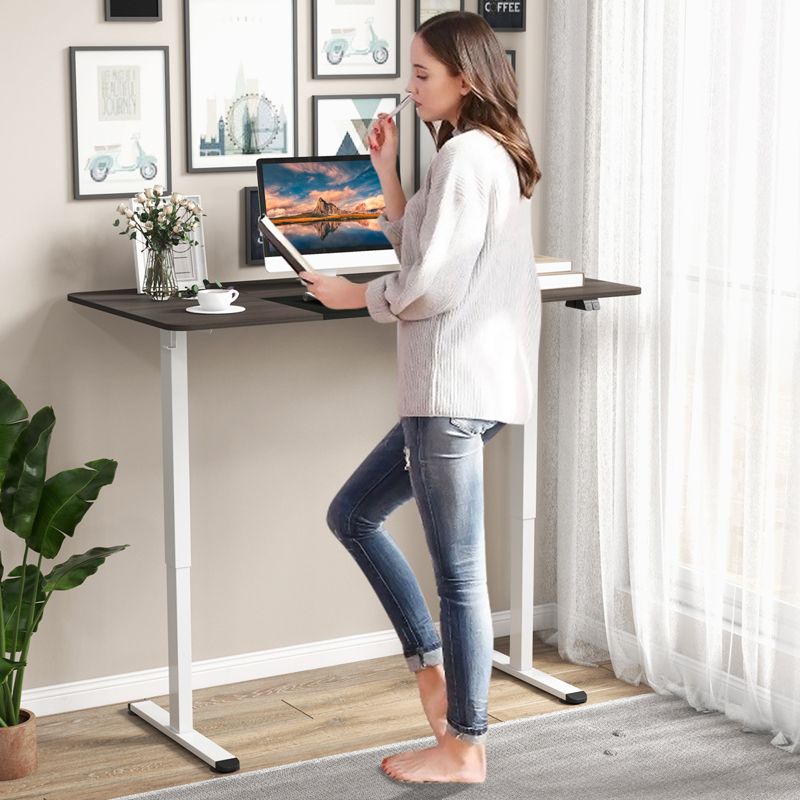Tangkula Height Adjustable Electric Standing Desk 55” x 28” Sit to Stand Electric Desk w/ Metal Frame & Powerful Motor Natural / Rustic Brown / Gray / Oak / Gray + Black, 2 of 10