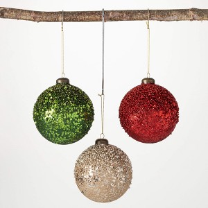 4"H Sullivans Glitter Ball Ornament - Set of 3  Multicolored Christmas Ornaments - 1 of 2