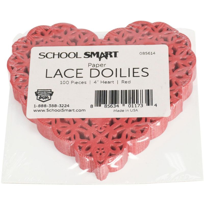 School Smart Paper Die-Cut Heart Lace Doily, 4 Inches, Red, Pack of 100, 3 of 5