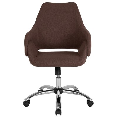 Ergonomic Brown Fabric Mid-Back Swivel Office Chair with Chrome Base