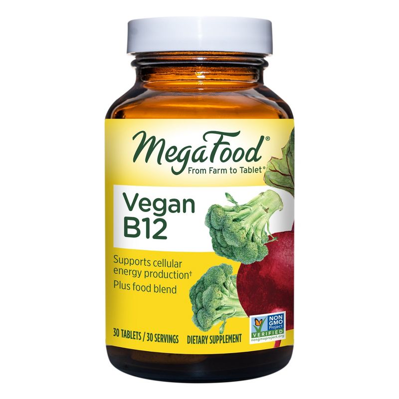 MegaFood Vegan B12 Vitamin - Blend of Vitamin B6, Folate &#38; Vegan B12 Supplement - Tablets - 30ct, 1 of 8