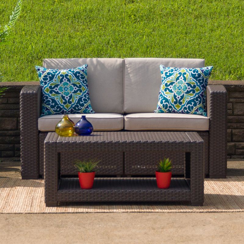 Flash Furniture Chocolate Brown Faux Rattan Loveseat with All-Weather Beige Cushions, 3 of 11