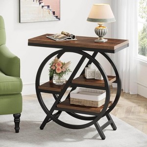 ORRD 25.59" 3-Tier Narrow End Table - Engineered Wood w/Black Frame, Sofa Side Table with Storage (Rustic Brown & Black) - 1 of 4