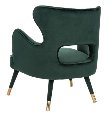 Transitional Forest Green Velvet Wingback Accent Chair with Gold Accents