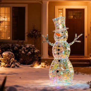 Angel Sar 4FT Lighted Iridescent Snowman, Pre-lit Christmas Decor with 100 Warm White LED Lights for Indoor Outdoor - 1 of 4