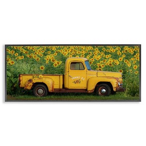 Stupell Industries Yellow Pickup in Sunflower Field Framed Giclee Art, Black, 30" x 13" - 1 of 4