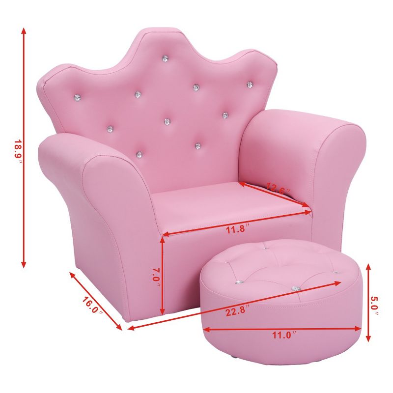 Tangkula Single Sponge Sofa Toddler Children Leisure Chair with Armrest Ottoman Kids Furniture Pink, 3 of 8