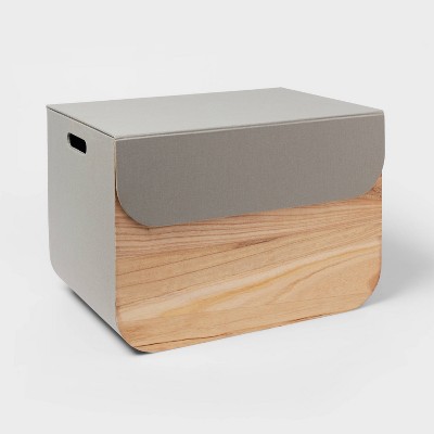 Large Natural Wood Rectangular Kids' Storage with Lid Gray - Pillowfort™