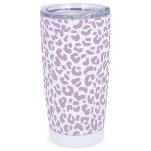 Elanze Designs 20 oz Stainless Steel On the Go Insulated Travel Tumbler With Push Top Lid, Lavender Purple Cheetah Leopard Print White - 1 of 4
