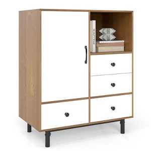 Tangkula Buffet Sideboard w/ 4 Drawers & Open Compartment Heavy-Duty Metal Legs - 1 of 4
