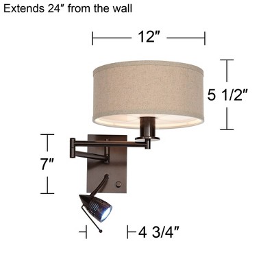Bronze Swing Arm Wall Sconce with Oatmeal Shade