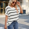 Women's striped round neck pullover fashionable contrasting color shoulder short sleeved sweater - 3 of 4