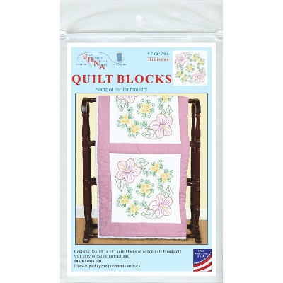 Jack Dempsey Stamped White Quilt Blocks 18"X18" 6/Pkg-Hibiscus