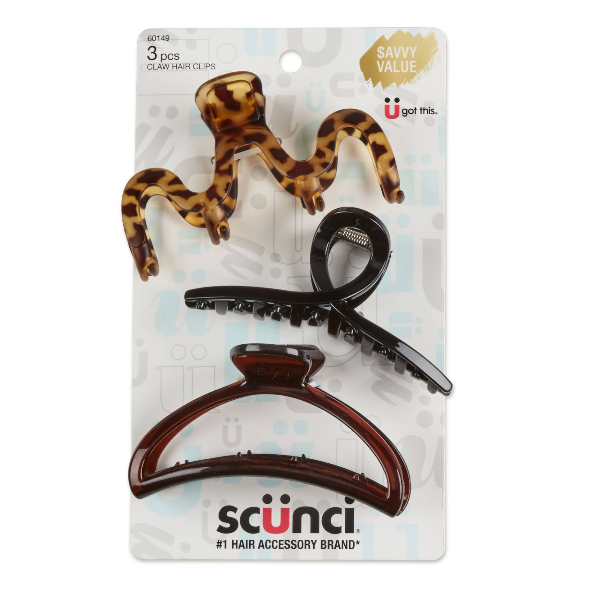 scunci Mixed Shape Claw Clips - 3ct