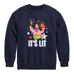 Boys' - SpongeBob SquarePants - Lit Fireworks Patrick Graphic Long Sleeve Fleece Sweatshirt - 1 of 4