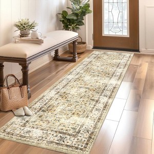 Persian Retro Washable Area Rugs for Bedroom Living Room Decor Soft Vintage Low Pile Carpet Thin Non-Slip Foldable Floor Mat - 1 of 4