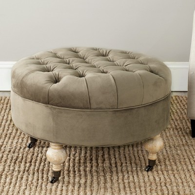 Clara Gray Tufted Round Cotton Velvet Ottoman