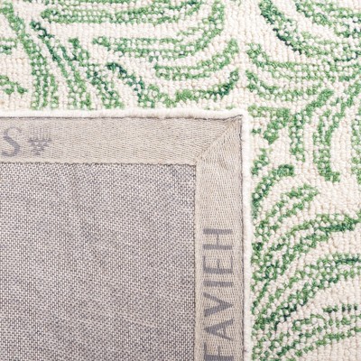 Ivory and Green Floral Hand-Tufted Wool Silk Rug, 8' x 10'