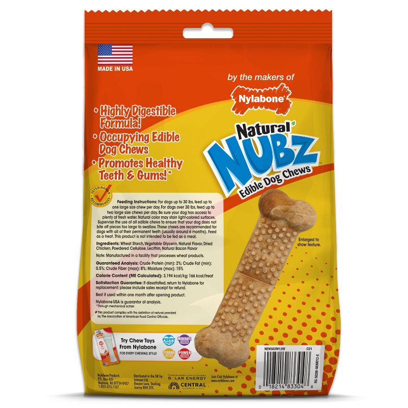 Nylabone Natural Medium Nubz Chicken Flavored Chewy Dental Treats Dog Treats - 12ct, 3 of 9