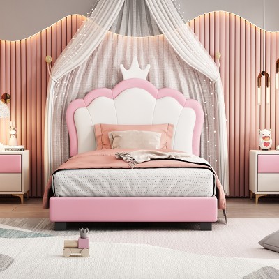Twin Size Upholstered Platform Bed With Crown Headboard, Princess Bed ...