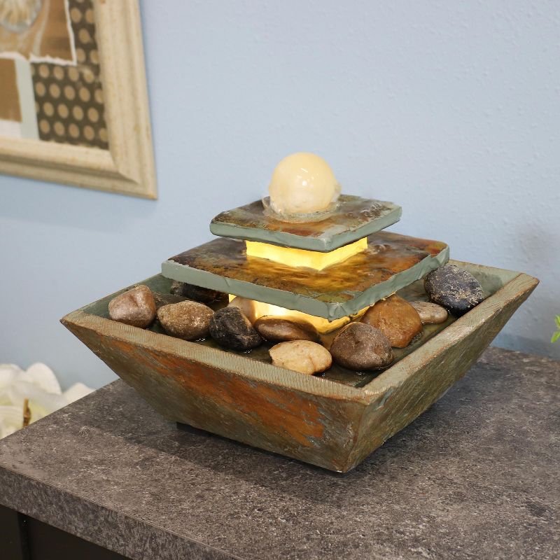 Sunnydaze Indoor Home Office Slate and Polished Stone Ball Tiered Tabletop Water Fountain with LED Light - 8", 5 of 15