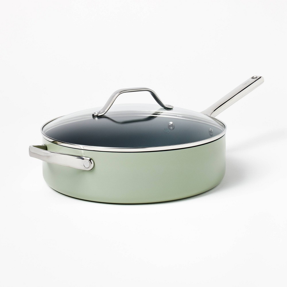 Photos - Pan 5qt Nonstick Ceramic Coated Aluminum Saute  Sage Green - Figmint™