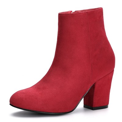 Allegra K Women's Round Toe Side Zip Chunky Heel Ankle Boots